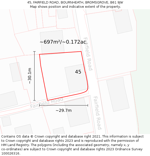 45, FAIRFIELD ROAD, BOURNHEATH, BROMSGROVE, B61 9JW: Plot and title map