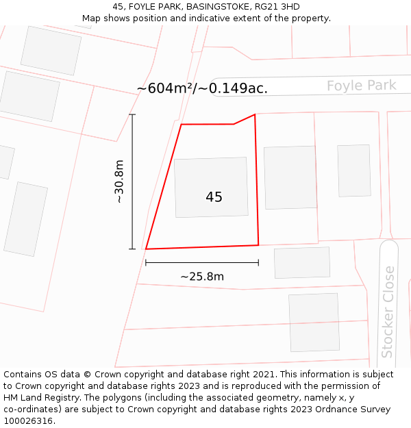 45, FOYLE PARK, BASINGSTOKE, RG21 3HD: Plot and title map