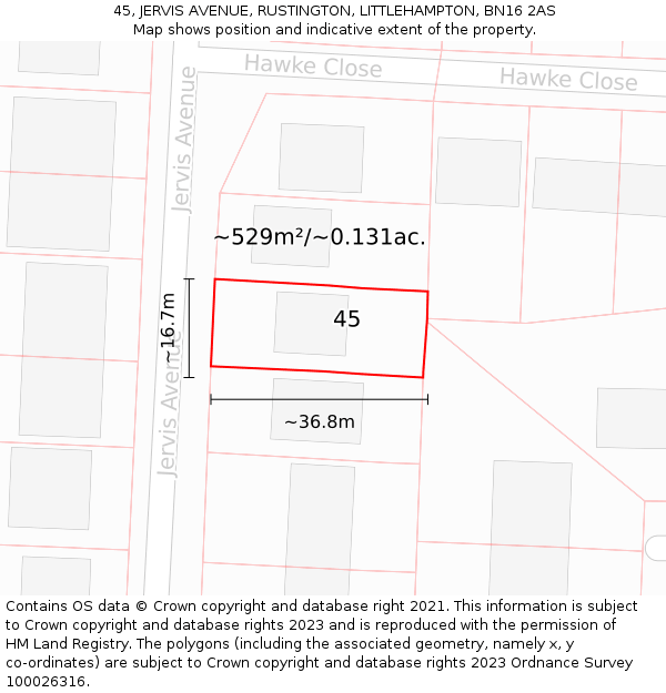 45, JERVIS AVENUE, RUSTINGTON, LITTLEHAMPTON, BN16 2AS: Plot and title map