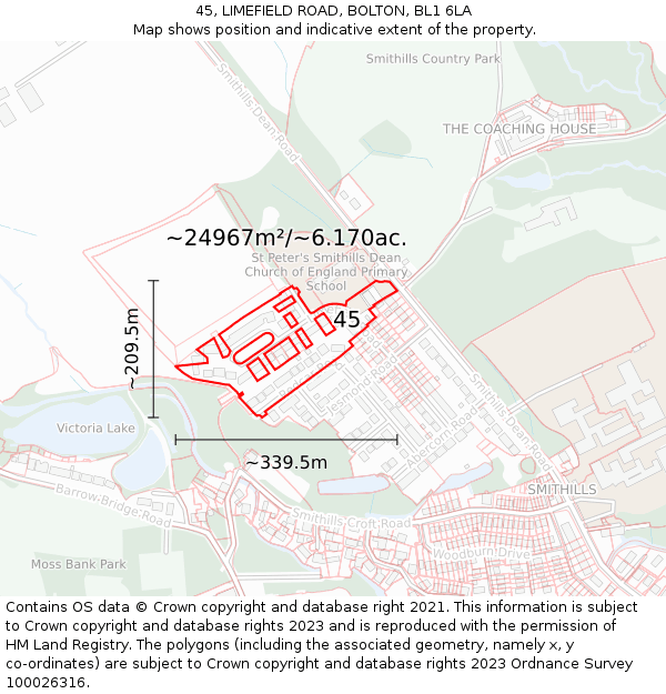 45, LIMEFIELD ROAD, BOLTON, BL1 6LA: Plot and title map