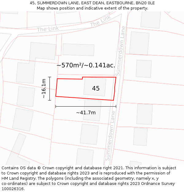 45, SUMMERDOWN LANE, EAST DEAN, EASTBOURNE, BN20 0LE: Plot and title map