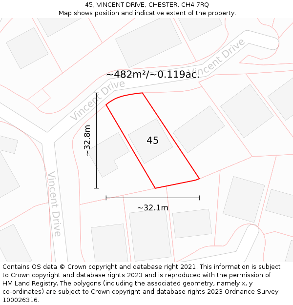 45, VINCENT DRIVE, CHESTER, CH4 7RQ: Plot and title map