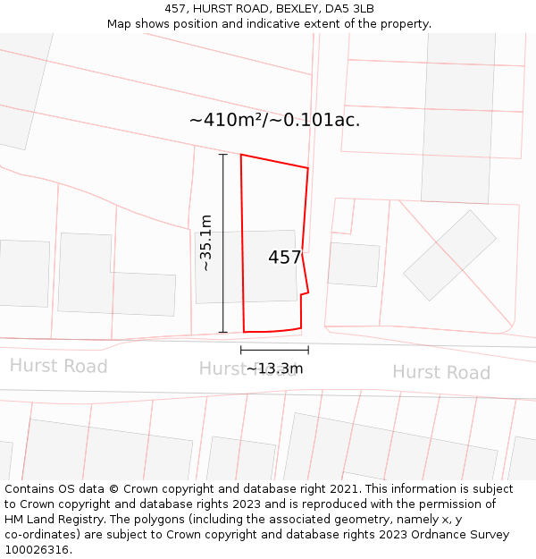 457, HURST ROAD, BEXLEY, DA5 3LB: Plot and title map