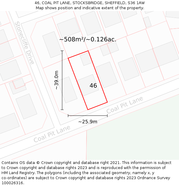 46, COAL PIT LANE, STOCKSBRIDGE, SHEFFIELD, S36 1AW: Plot and title map