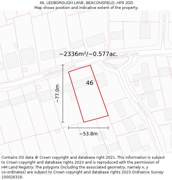 46, LEDBOROUGH LANE, BEACONSFIELD, HP9 2DD: Plot and title map