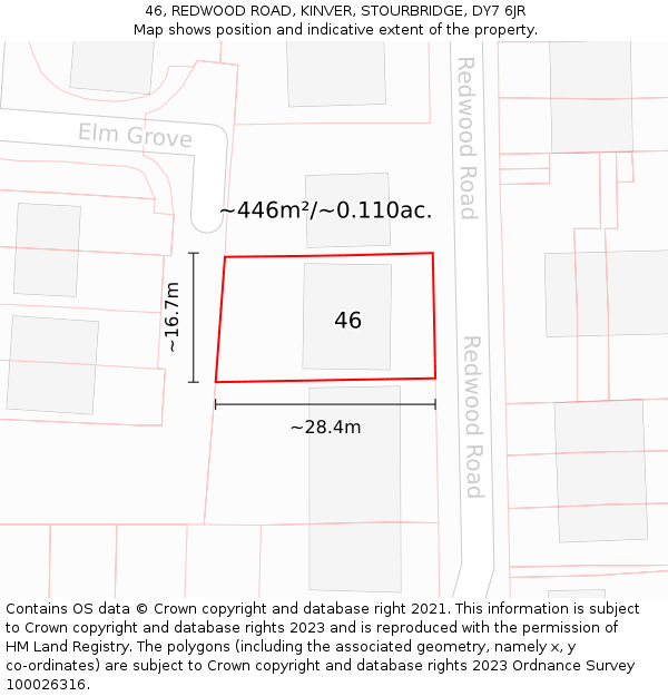 46, REDWOOD ROAD, KINVER, STOURBRIDGE, DY7 6JR: Plot and title map