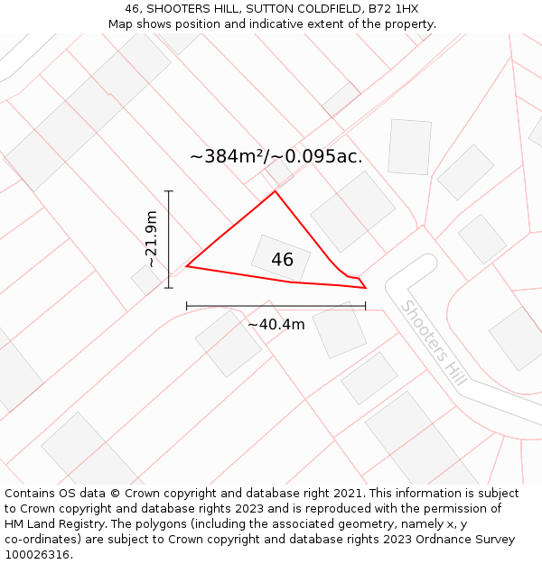 46, SHOOTERS HILL, SUTTON COLDFIELD, B72 1HX: Plot and title map