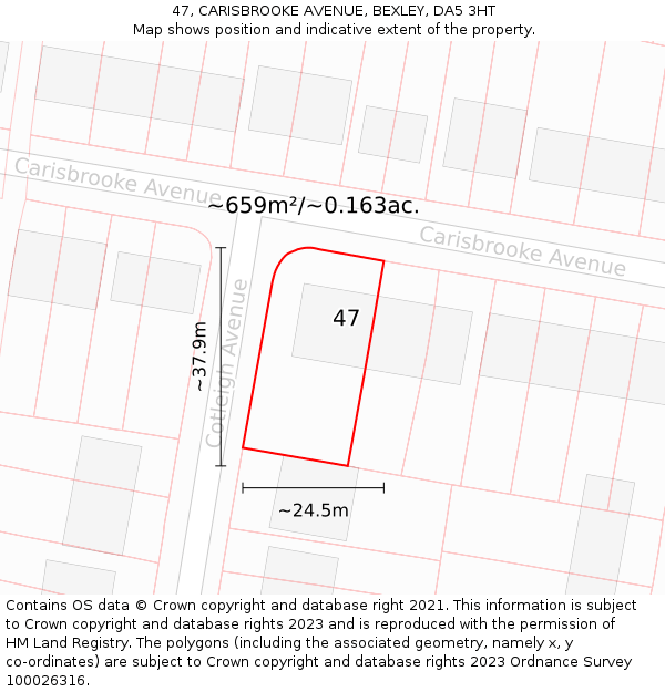 47, CARISBROOKE AVENUE, BEXLEY, DA5 3HT: Plot and title map