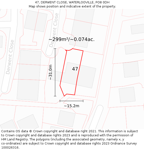 47, DERWENT CLOSE, WATERLOOVILLE, PO8 0DH: Plot and title map