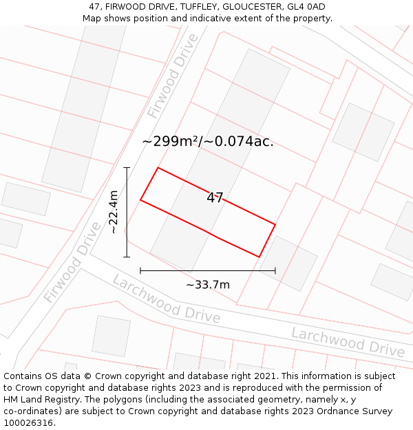 47, FIRWOOD DRIVE, TUFFLEY, GLOUCESTER, GL4 0AD: Plot and title map