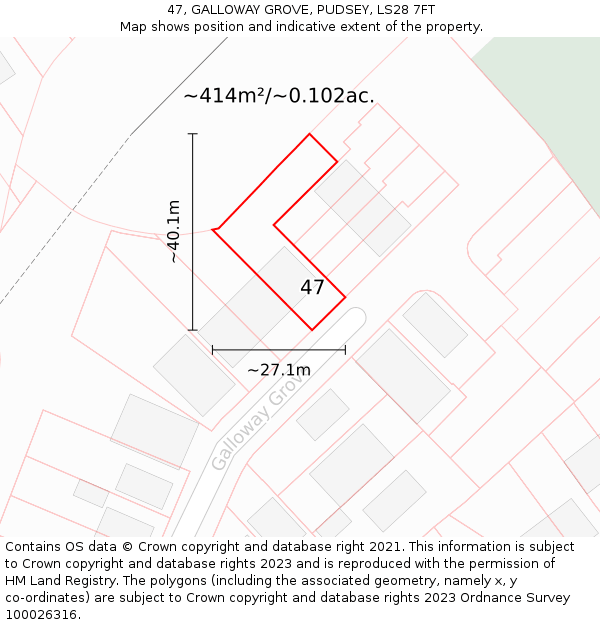 47, GALLOWAY GROVE, PUDSEY, LS28 7FT: Plot and title map