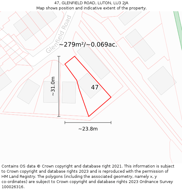 47, GLENFIELD ROAD, LUTON, LU3 2JA: Plot and title map