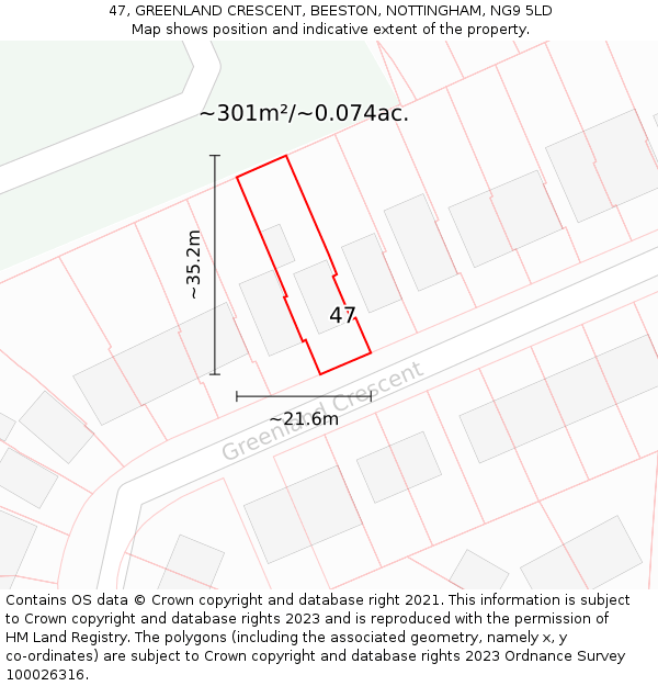 47, GREENLAND CRESCENT, BEESTON, NOTTINGHAM, NG9 5LD: Plot and title map