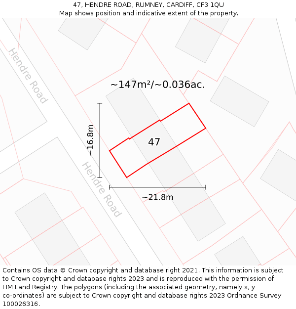 47, HENDRE ROAD, RUMNEY, CARDIFF, CF3 1QU: Plot and title map