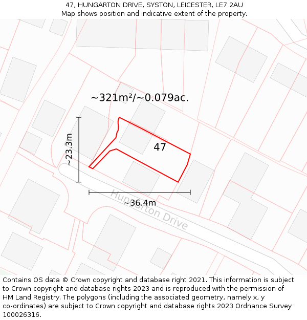 47, HUNGARTON DRIVE, SYSTON, LEICESTER, LE7 2AU: Plot and title map