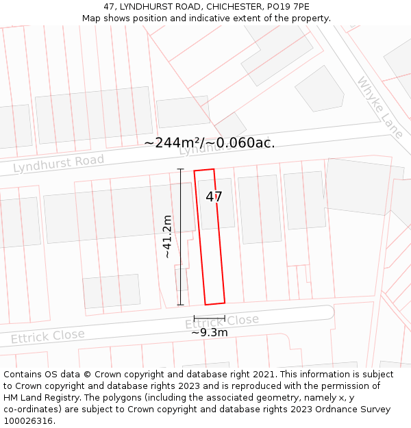 47, LYNDHURST ROAD, CHICHESTER, PO19 7PE: Plot and title map