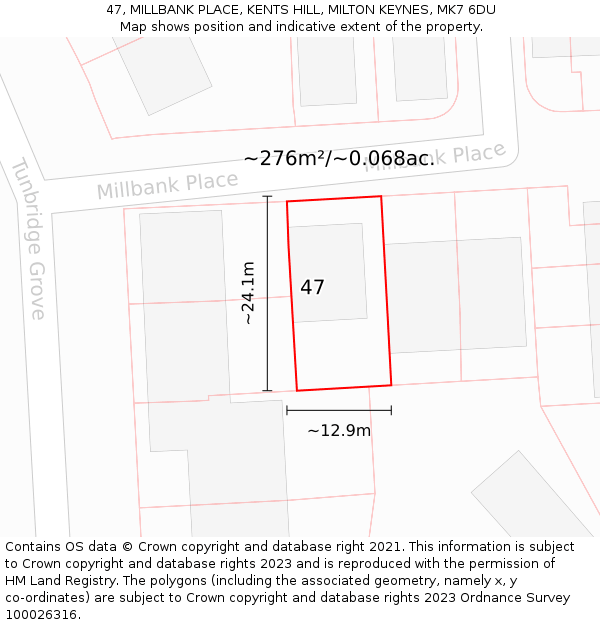 47, MILLBANK PLACE, KENTS HILL, MILTON KEYNES, MK7 6DU: Plot and title map