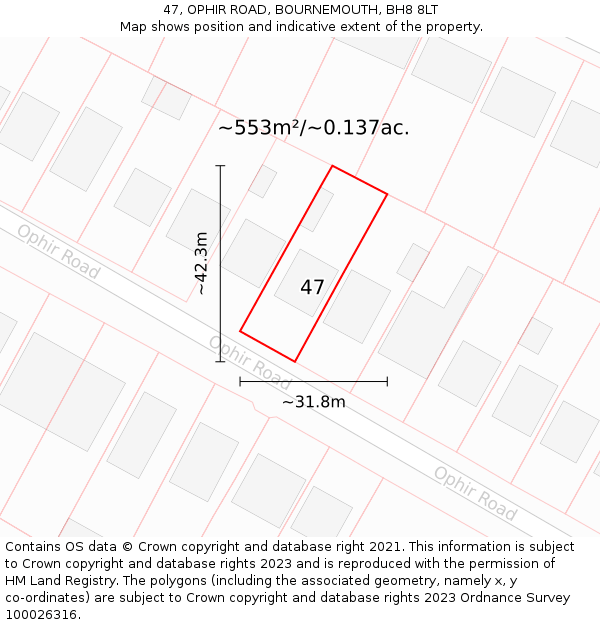 47, OPHIR ROAD, BOURNEMOUTH, BH8 8LT: Plot and title map