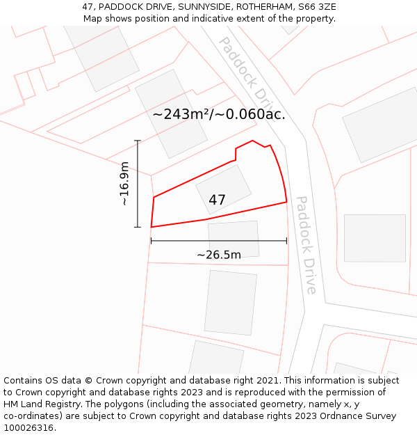 47, PADDOCK DRIVE, SUNNYSIDE, ROTHERHAM, S66 3ZE: Plot and title map