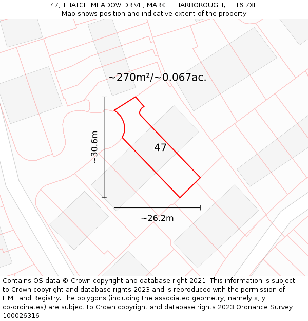 47, THATCH MEADOW DRIVE, MARKET HARBOROUGH, LE16 7XH: Plot and title map