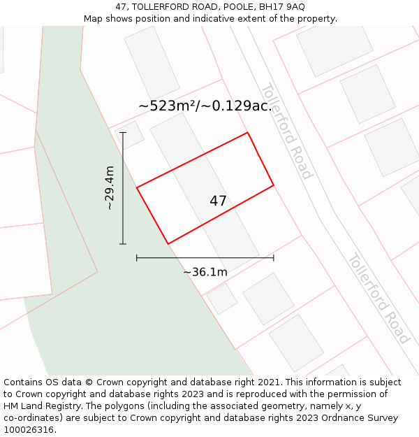 47, TOLLERFORD ROAD, POOLE, BH17 9AQ: Plot and title map