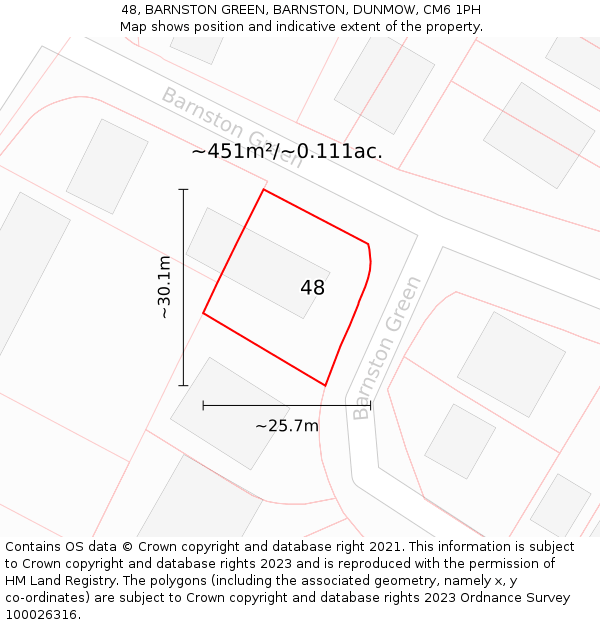 48, BARNSTON GREEN, BARNSTON, DUNMOW, CM6 1PH: Plot and title map