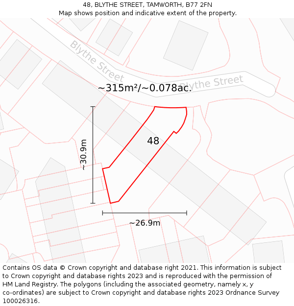 48, BLYTHE STREET, TAMWORTH, B77 2FN: Plot and title map