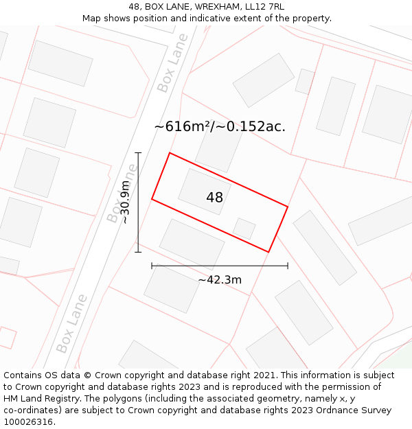 48, BOX LANE, WREXHAM, LL12 7RL: Plot and title map