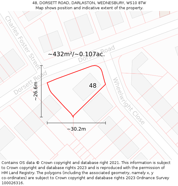 48, DORSETT ROAD, DARLASTON, WEDNESBURY, WS10 8TW: Plot and title map