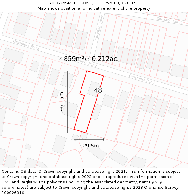 48, GRASMERE ROAD, LIGHTWATER, GU18 5TJ: Plot and title map