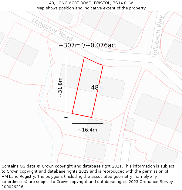 48, LONG ACRE ROAD, BRISTOL, BS14 0HW: Plot and title map