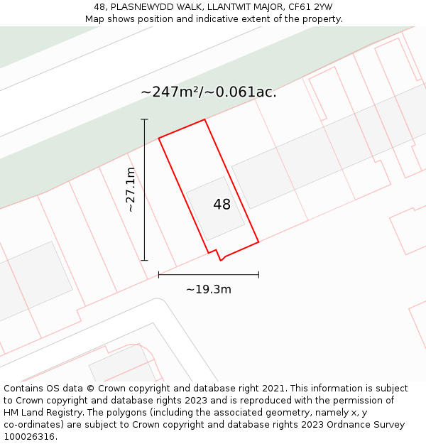 48, PLASNEWYDD WALK, LLANTWIT MAJOR, CF61 2YW: Plot and title map