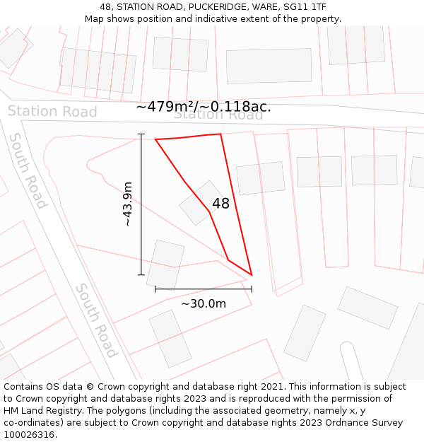 48, STATION ROAD, PUCKERIDGE, WARE, SG11 1TF: Plot and title map