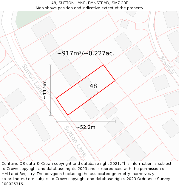 48, SUTTON LANE, BANSTEAD, SM7 3RB: Plot and title map