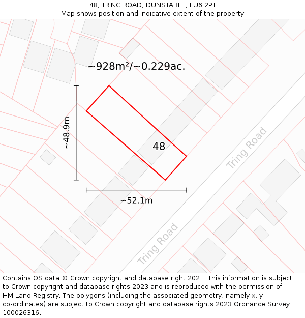 48, TRING ROAD, DUNSTABLE, LU6 2PT: Plot and title map