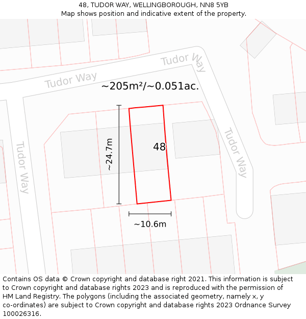 48, TUDOR WAY, WELLINGBOROUGH, NN8 5YB: Plot and title map