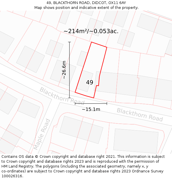 49, BLACKTHORN ROAD, DIDCOT, OX11 6AY: Plot and title map