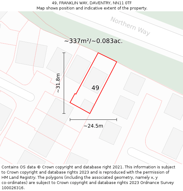 49, FRANKLIN WAY, DAVENTRY, NN11 0TF: Plot and title map