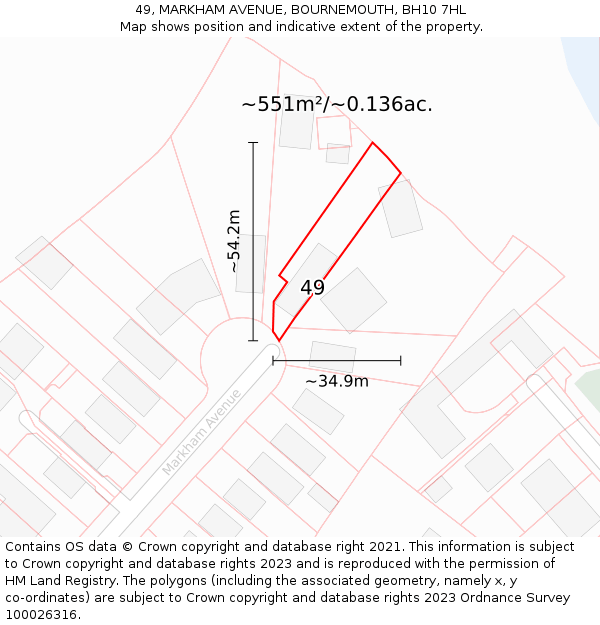 49, MARKHAM AVENUE, BOURNEMOUTH, BH10 7HL: Plot and title map