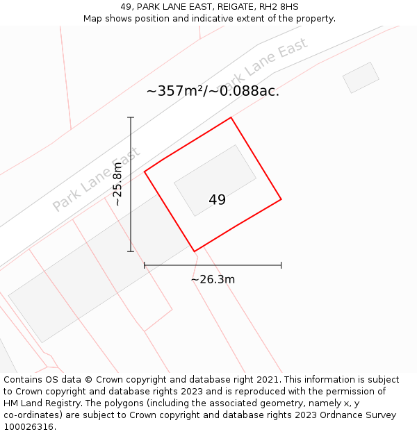 49, PARK LANE EAST, REIGATE, RH2 8HS: Plot and title map