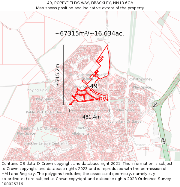 49, POPPYFIELDS WAY, BRACKLEY, NN13 6GA: Plot and title map