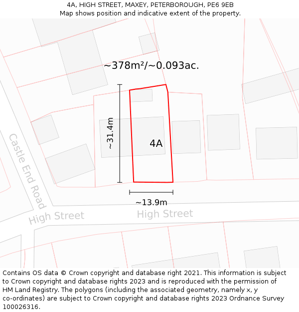 4A, HIGH STREET, MAXEY, PETERBOROUGH, PE6 9EB: Plot and title map