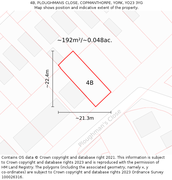 4B, PLOUGHMANS CLOSE, COPMANTHORPE, YORK, YO23 3YG: Plot and title map