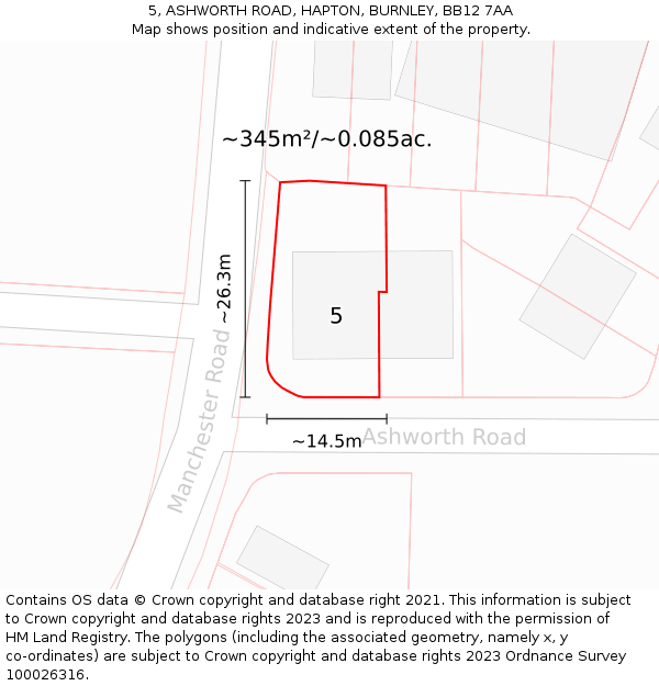 5, ASHWORTH ROAD, HAPTON, BURNLEY, BB12 7AA: Plot and title map