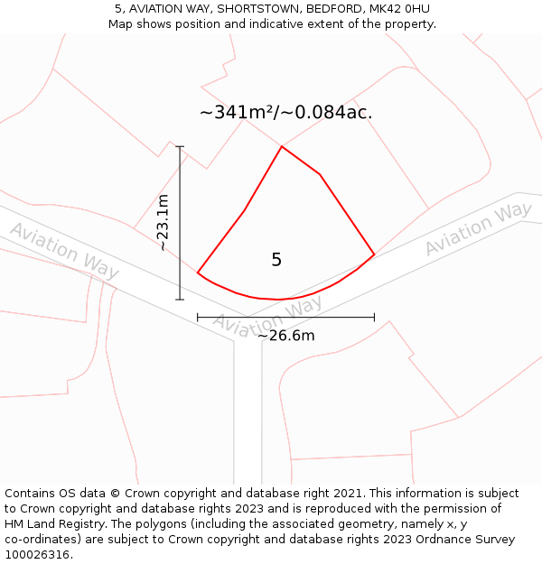 5, AVIATION WAY, SHORTSTOWN, BEDFORD, MK42 0HU: Plot and title map