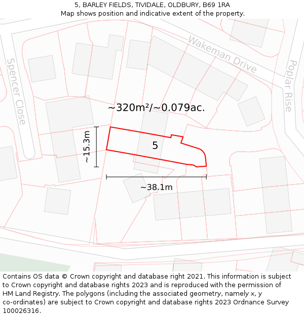 5, BARLEY FIELDS, TIVIDALE, OLDBURY, B69 1RA: Plot and title map