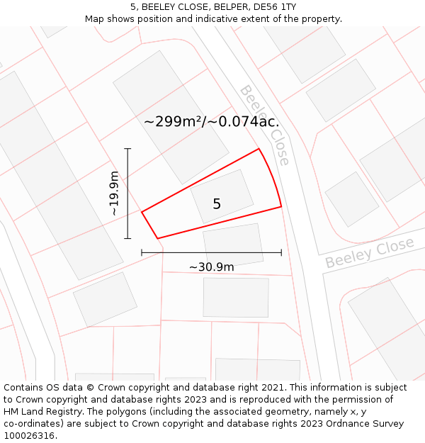 5, BEELEY CLOSE, BELPER, DE56 1TY: Plot and title map