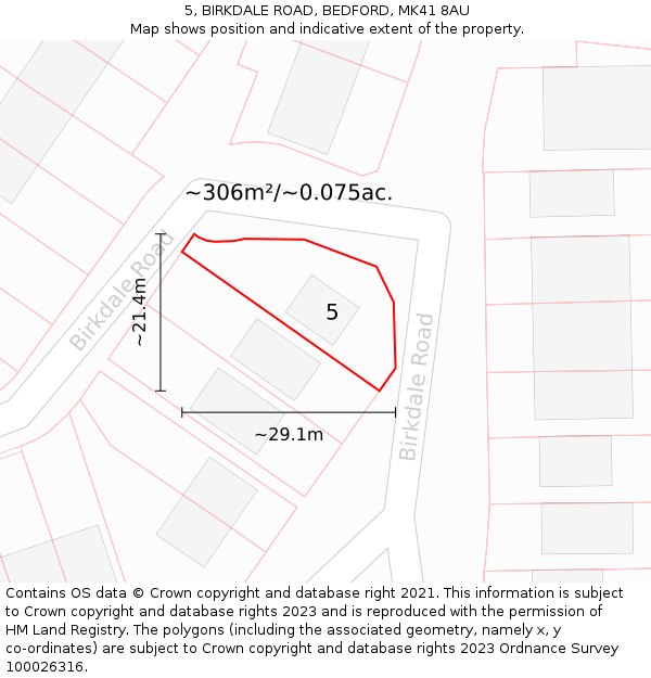 5, BIRKDALE ROAD, BEDFORD, MK41 8AU: Plot and title map