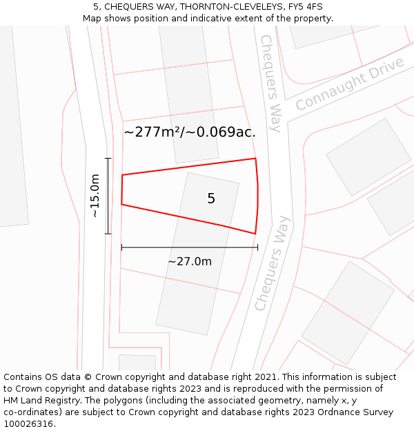 5, CHEQUERS WAY, THORNTON-CLEVELEYS, FY5 4FS: Plot and title map