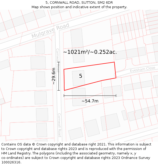 5, CORNWALL ROAD, SUTTON, SM2 6DR: Plot and title map